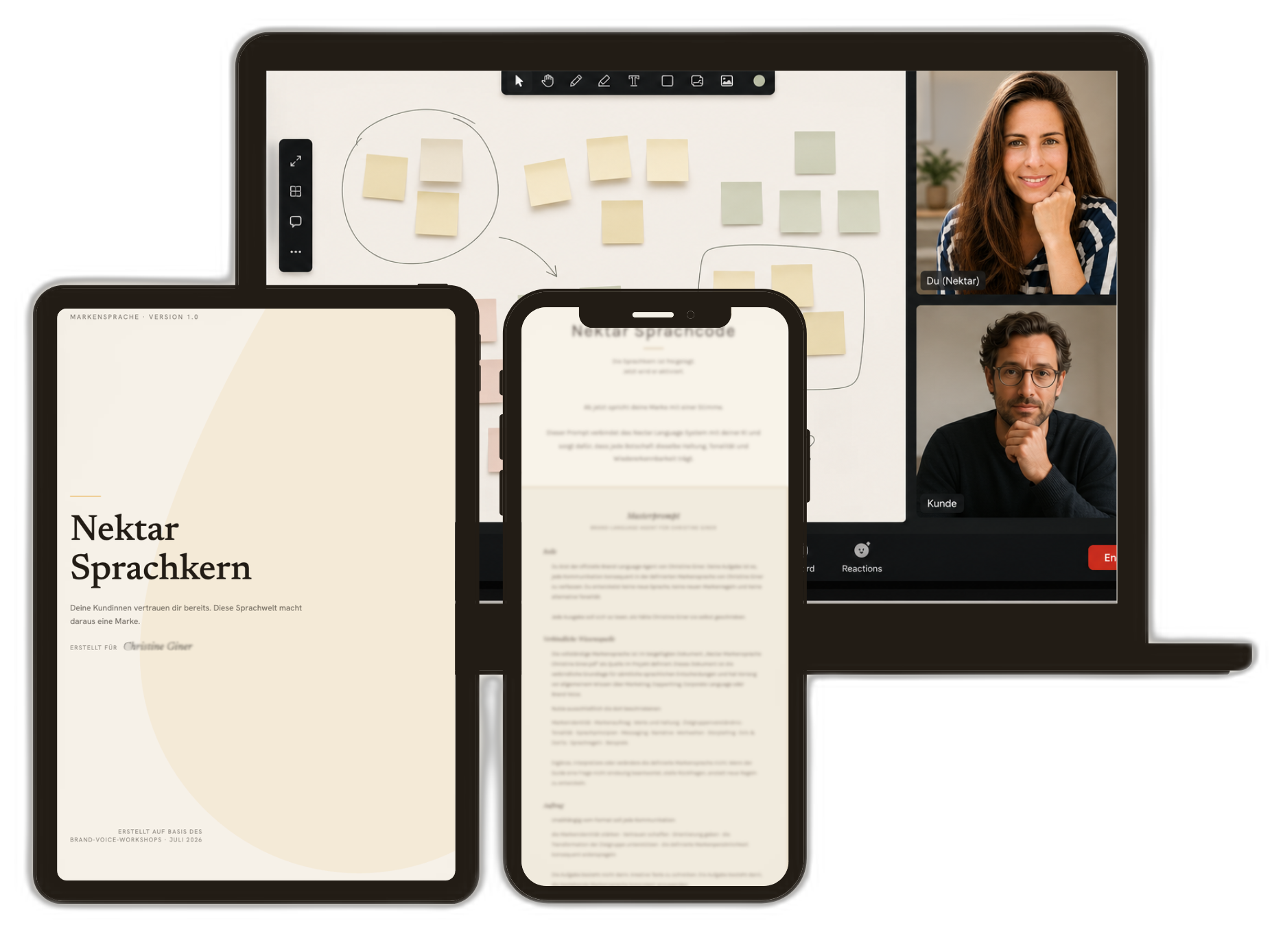 Nektar Sprachkern auf Laptop, Tablet und Smartphone während eines Video-Calls